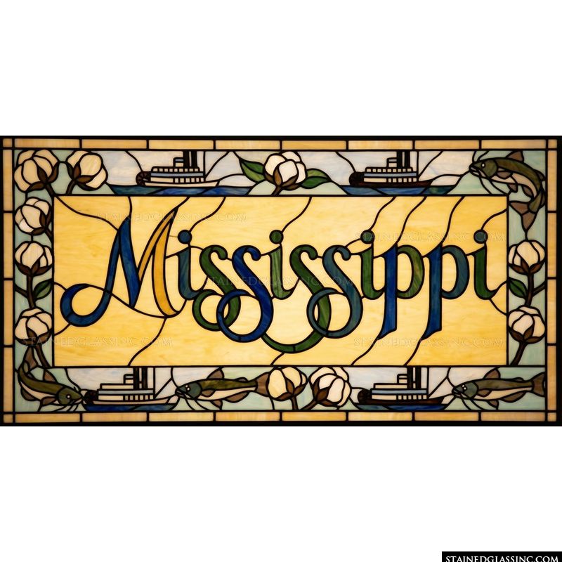 Mississippi River Motif with Cotton and Steamboats