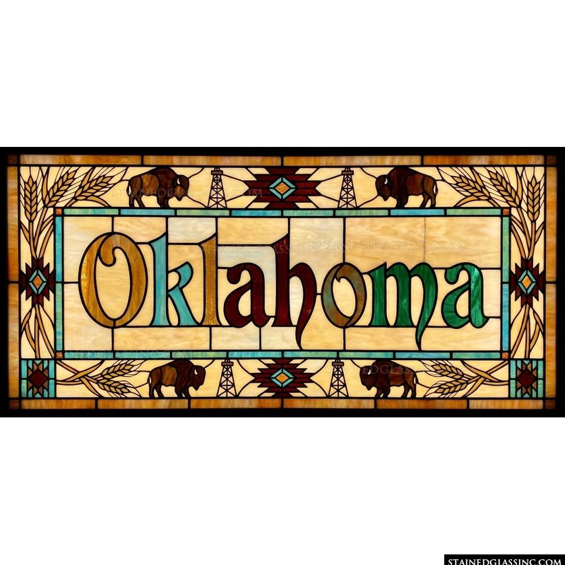 Oklahoma State Motif with Bison and Wheat