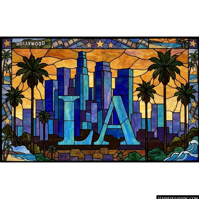 Los Angeles Cityscape with Palm Trees