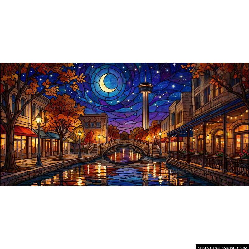 San Antonio River Walk under the Crescent Moon