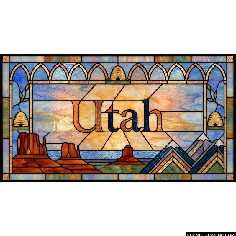 Utah State Emblem with Beehives and Mountains