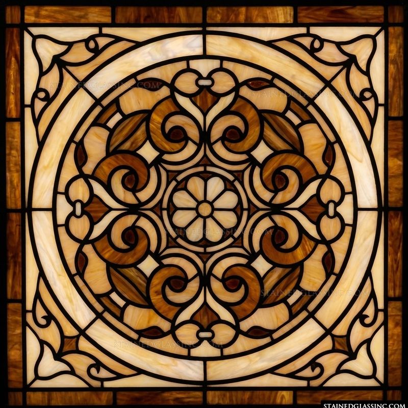 Amber and Cream Scrollwork Medallion