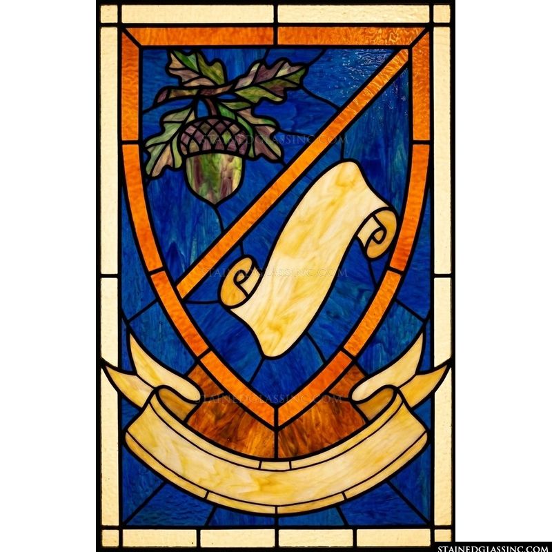 Heraldic Shield with Acorn and Scroll