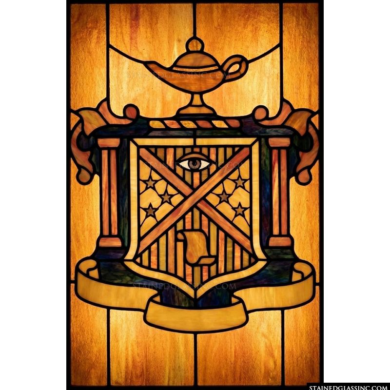 Masonic Heraldic Crest with Oil Lamp