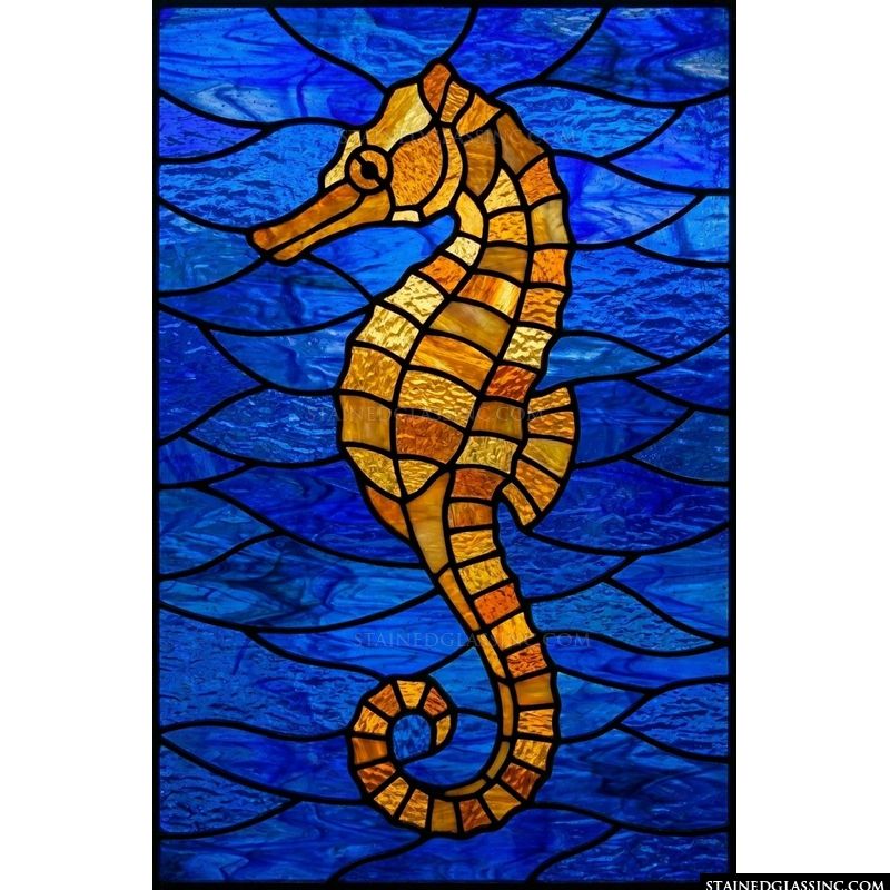 Golden Seahorse in Cobalt Waves
