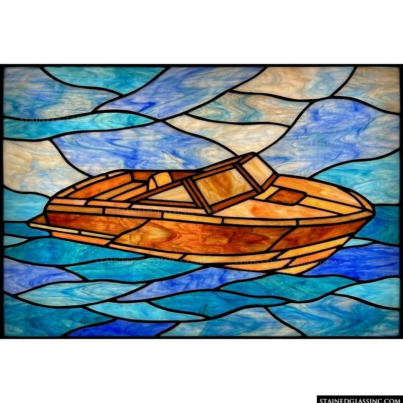 Classic Wooden Speedboat on Rippling Waters