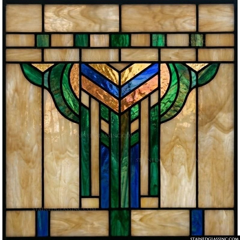 Abstract Geometric Motif in Amber, Emerald, and Cobalt