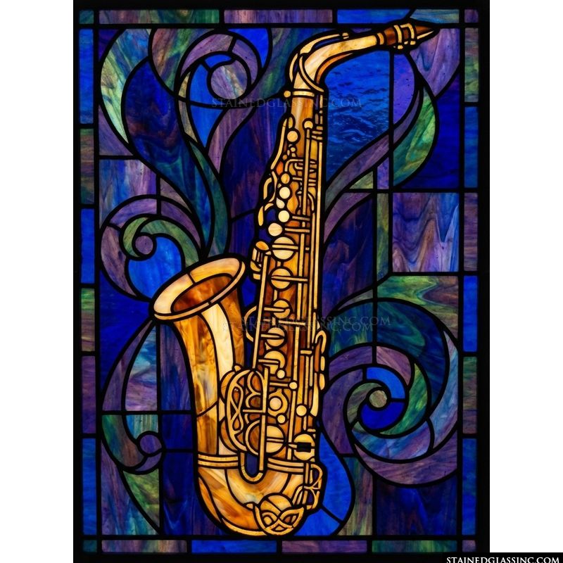 Golden Saxophone in Swirling Blues