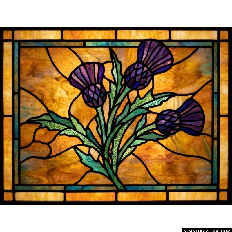 Thistle Sprig in Amber and Violet