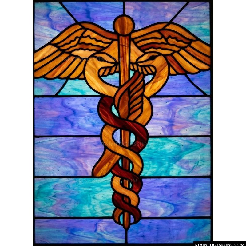 Caduceus Symbol in Amber and Cobalt