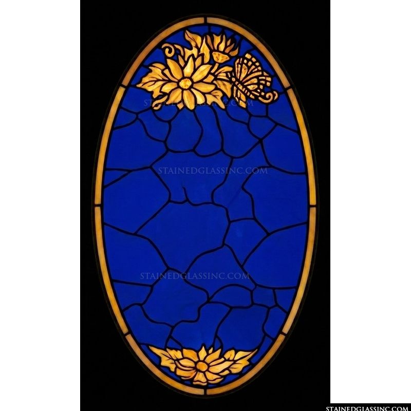 Butterfly and Floral Oval in Cobalt