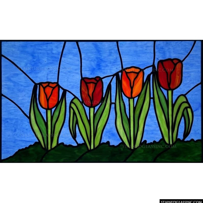 Four Vibrant Tulips in Spring