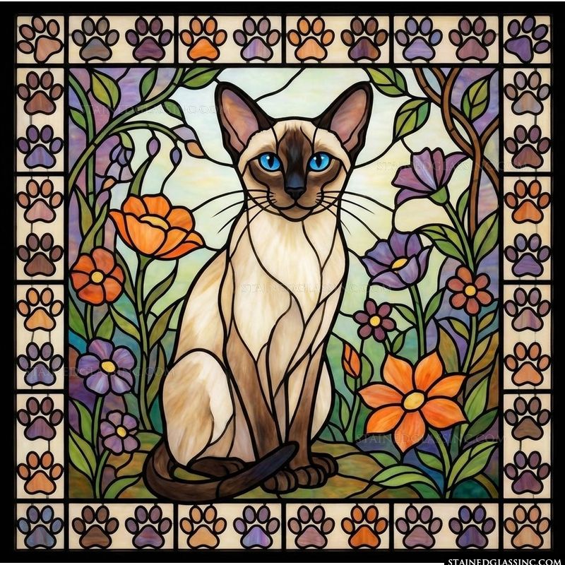 Siamese Cat in a Garden of Blooms
