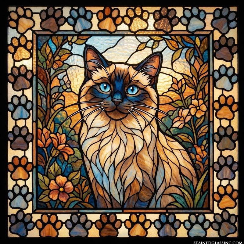 Siamese Cat in Floral Garden