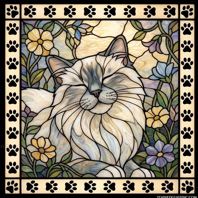 Serene Long-Haired Cat in Floral Meadow