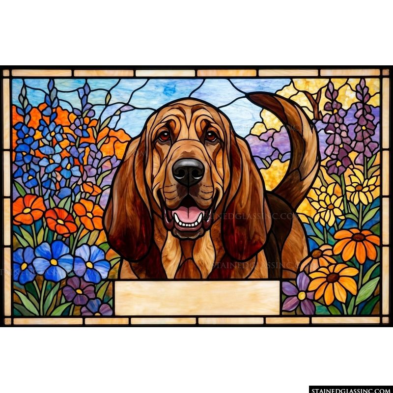 Happy Bloodhound in a Summer Garden