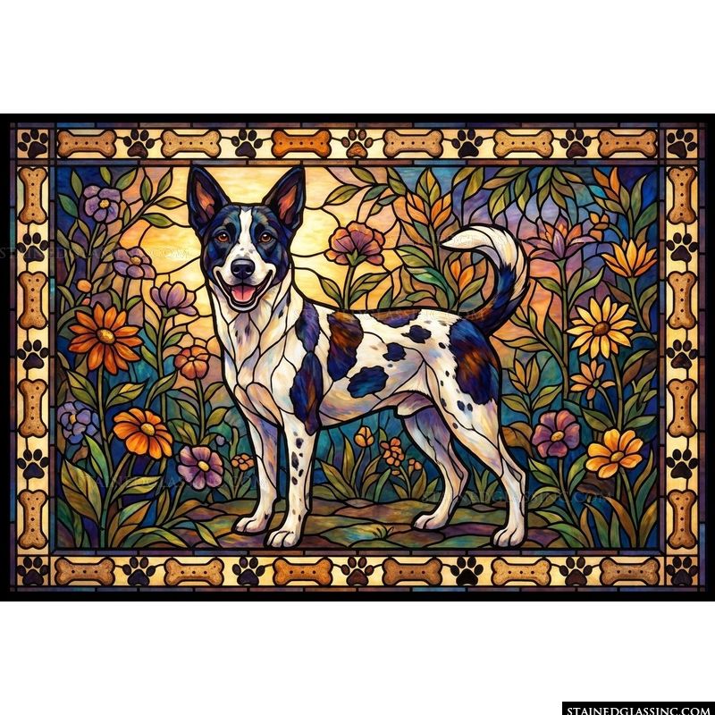 Australian Cattle Dog in a Blooming Garden