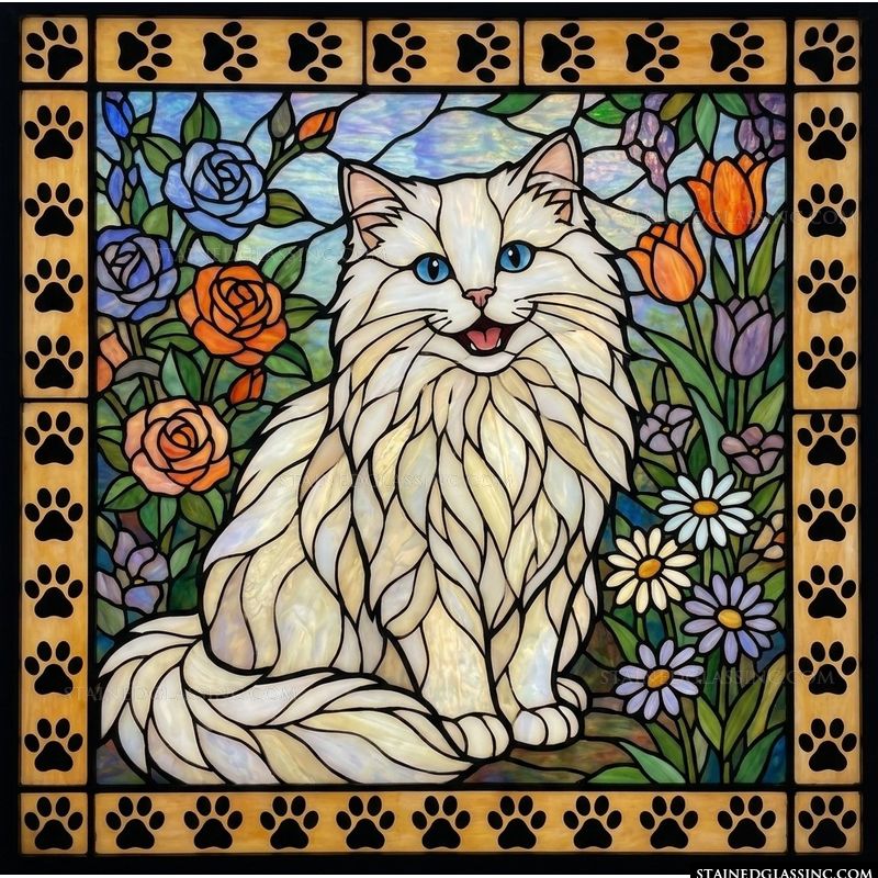 White Long-Haired Cat in a Garden