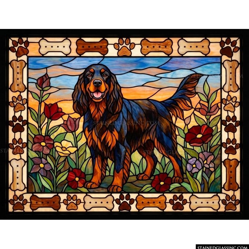 Black and Tan Spaniel in the Garden