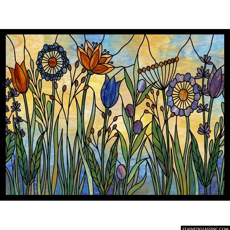 Wildflower Meadow in Amber and Blue