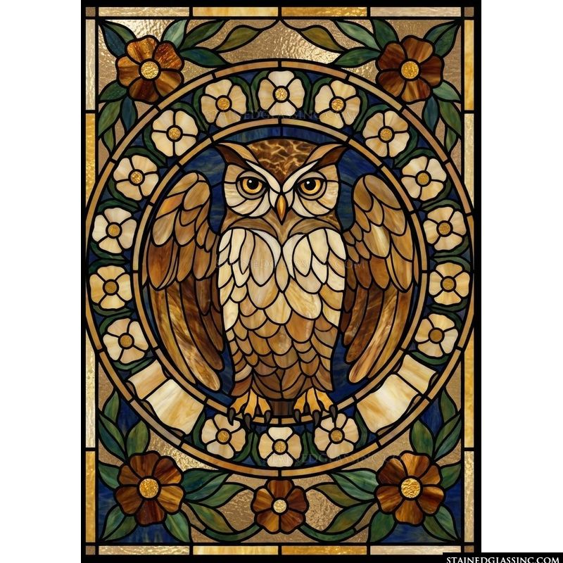 Wise Owl with Floral Wreath