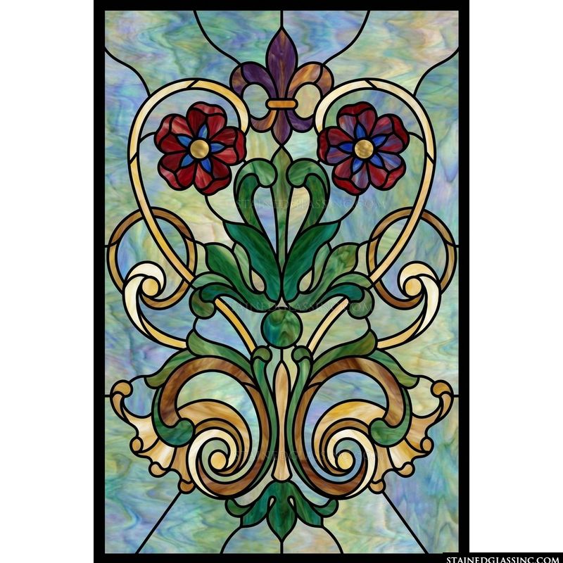 Floral Fleur-de-lis Motif in Jewel Tones