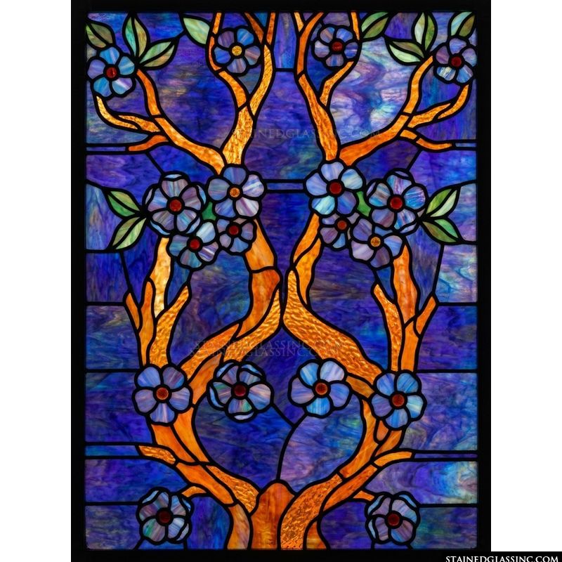 Blue Blossoms on Amber Boughs