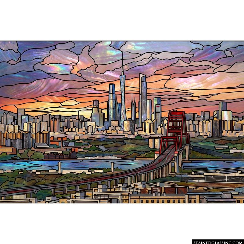 Sunset Cityscape with Iconic Bridge