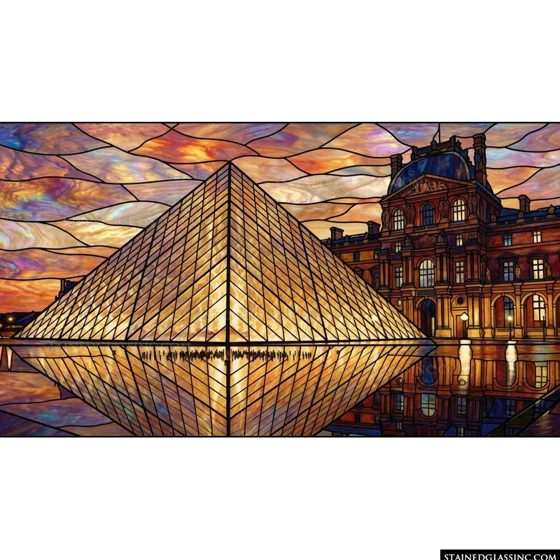 Louvre Pyramid at Sunset