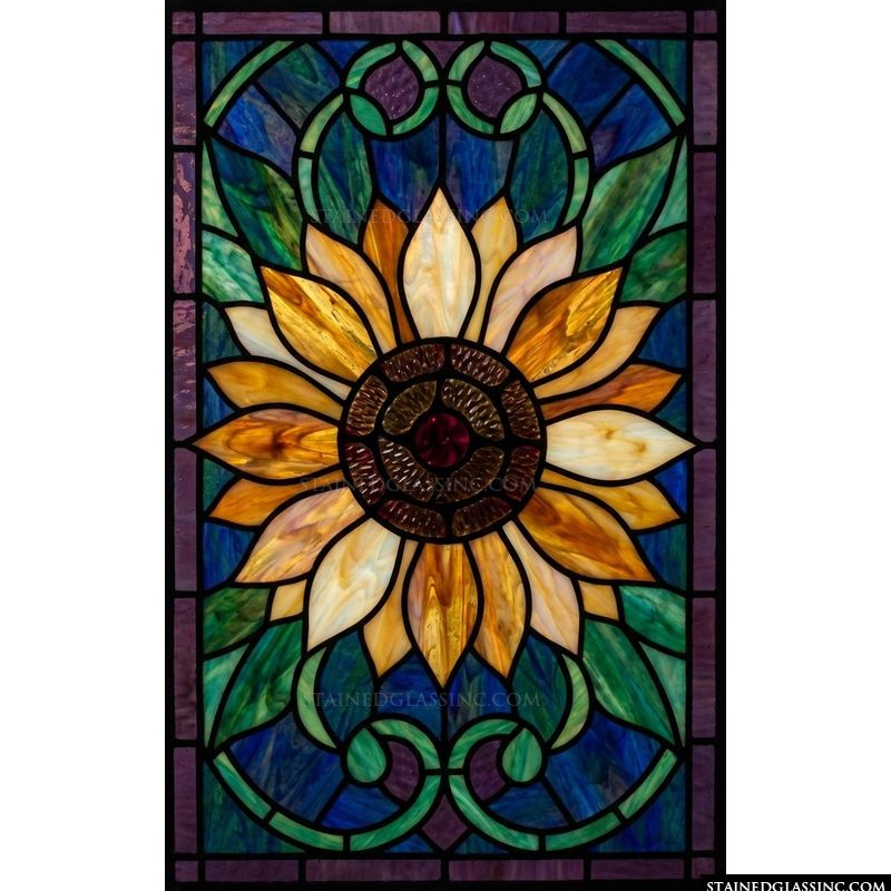 Radiant Sunflower in Blue and Emerald