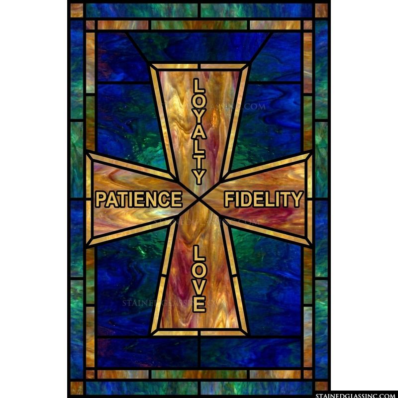 Cross of Virtues with Loyalty, Patience, Fidelity, and Love