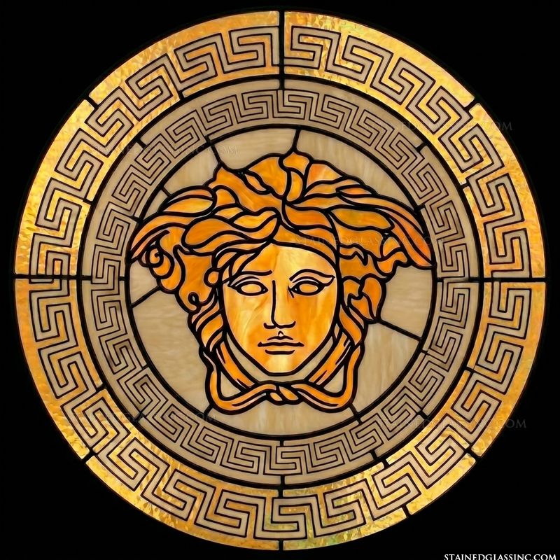 Medusa Head in Golden Greek Key