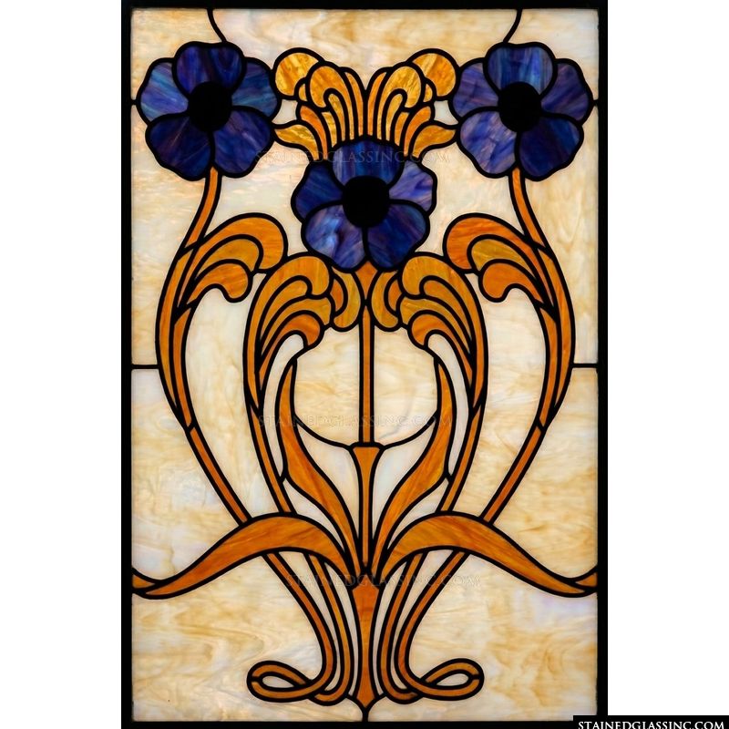 Art Nouveau Floral Symmetry in Cobalt and Amber
