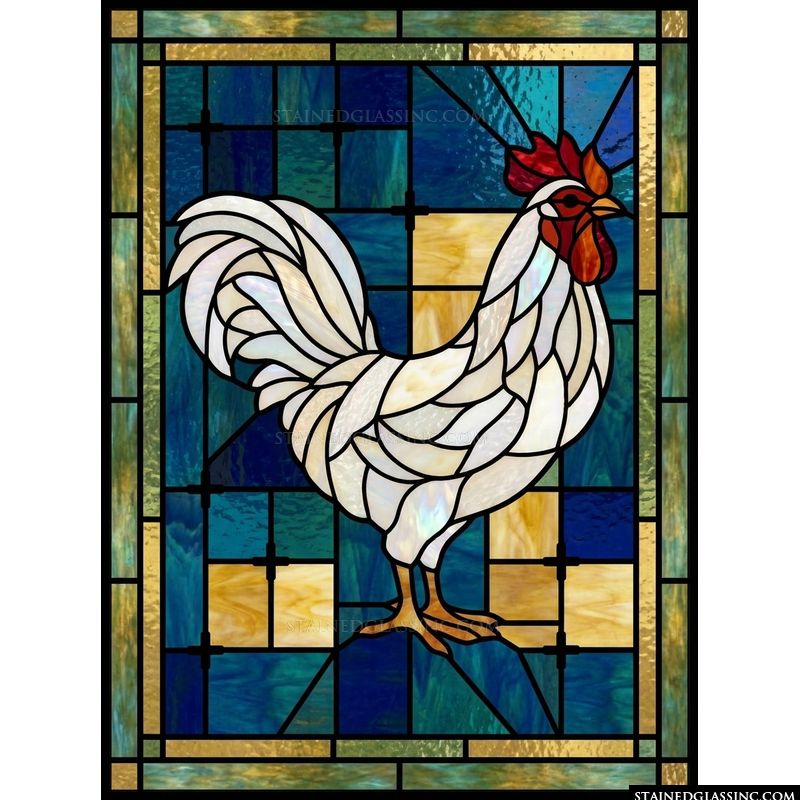 White Rooster on Deep Blue