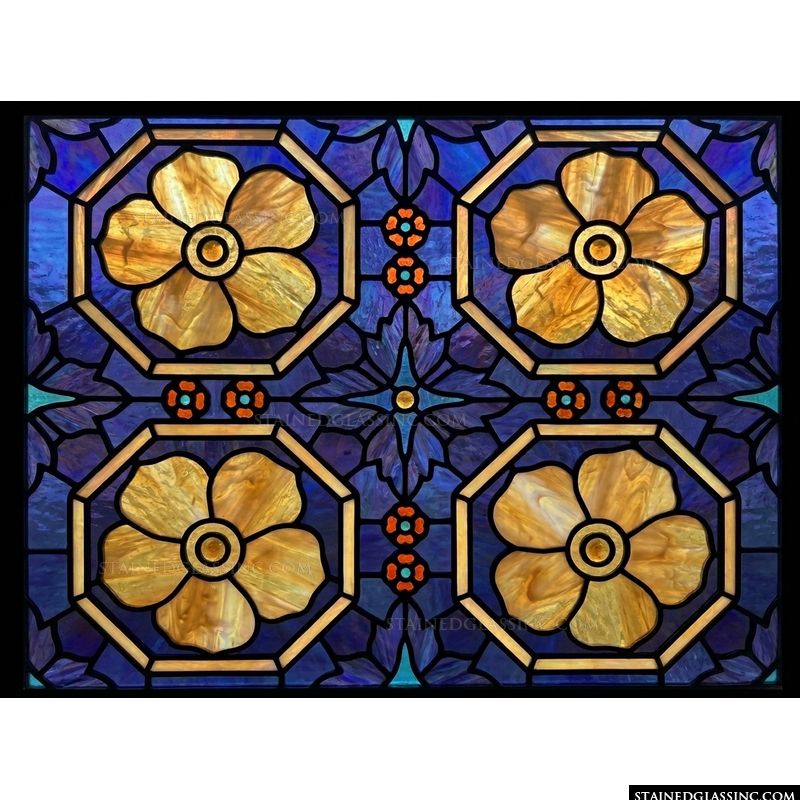 Golden Floral Medallion in Cobalt