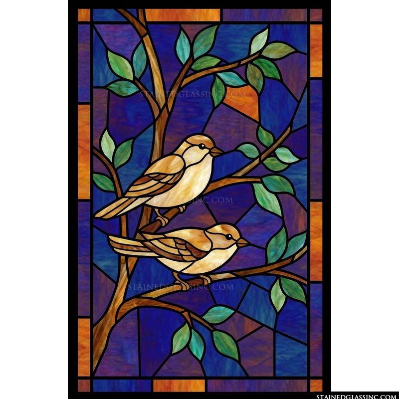 Pair of Sparrows in Amber and Cobalt