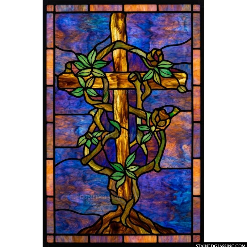Rustic Cross with Flowering Vines