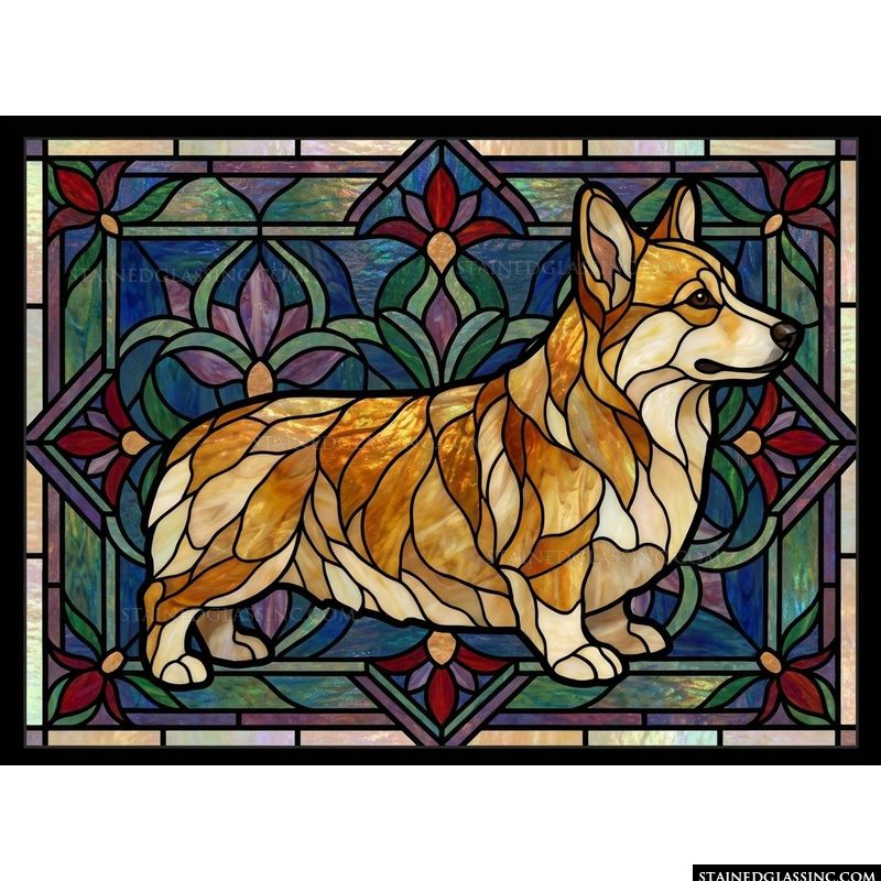 Corgi in Stained-Glass-Style Artistry