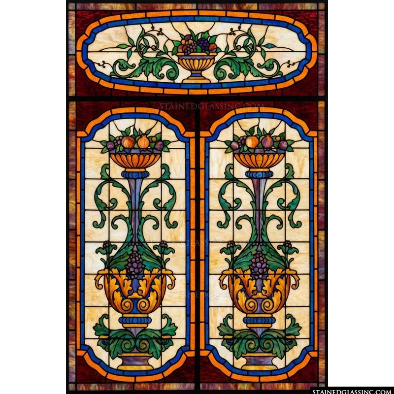 Classical Urns with Harvest Fruits. 3 panel set