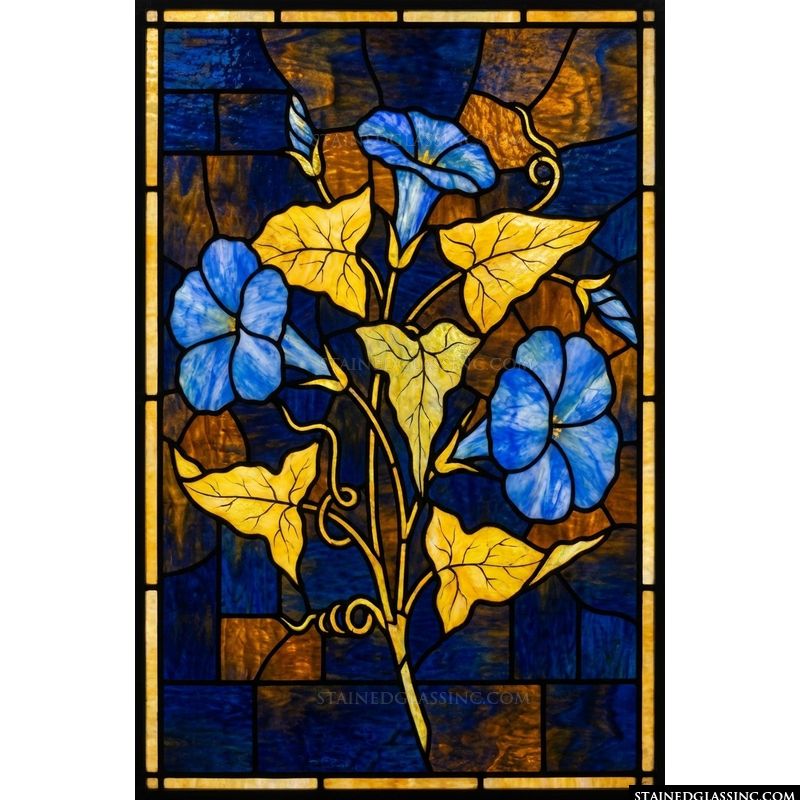 Morning Glory Vines in Cobalt and Gold