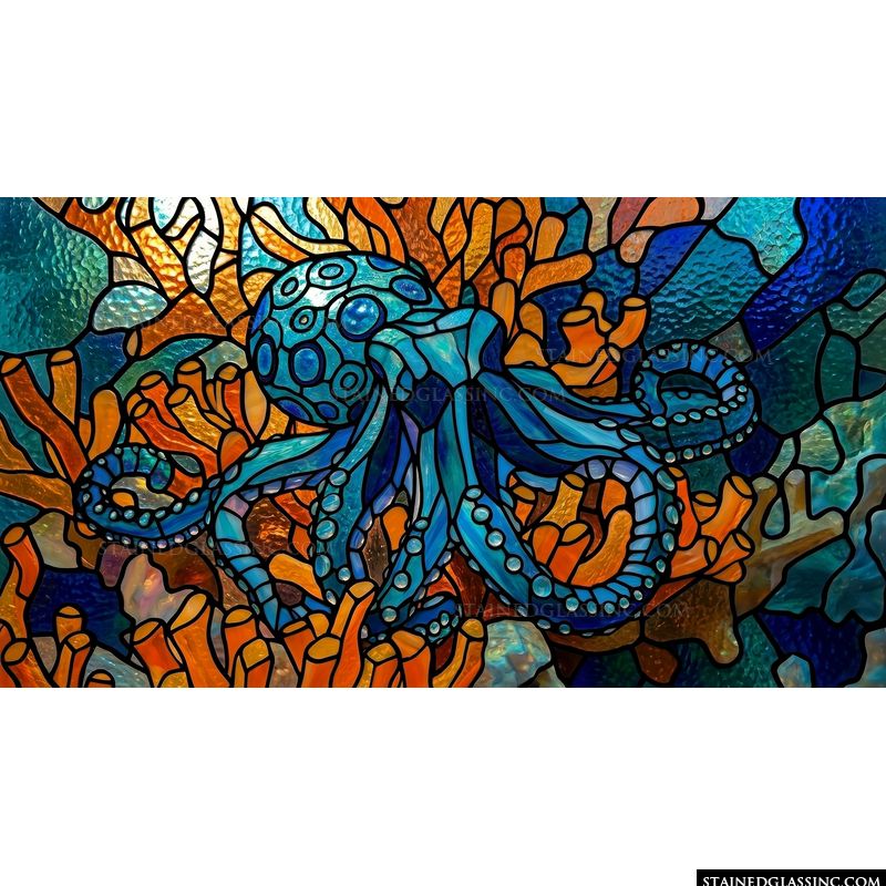 Blue Octopus in Coral Reef