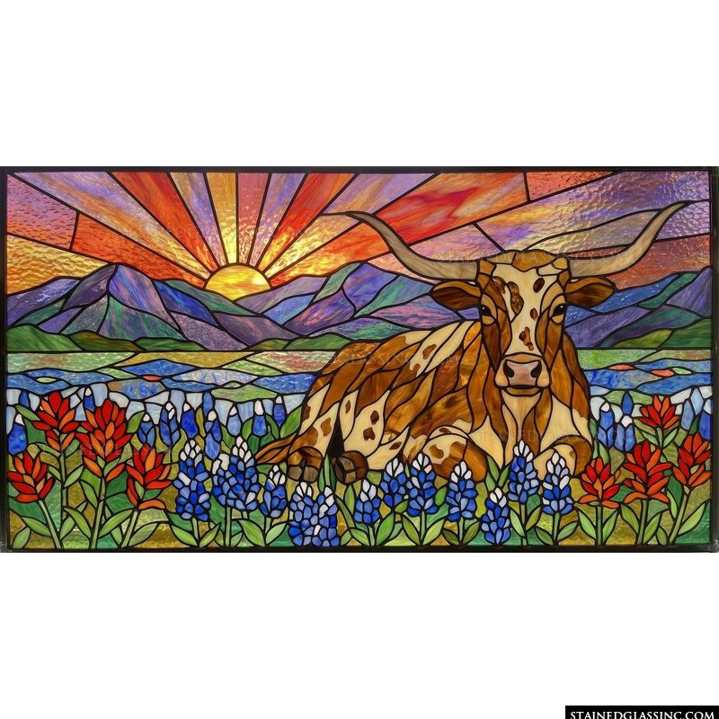 Longhorn in a Field of Bluebonnets