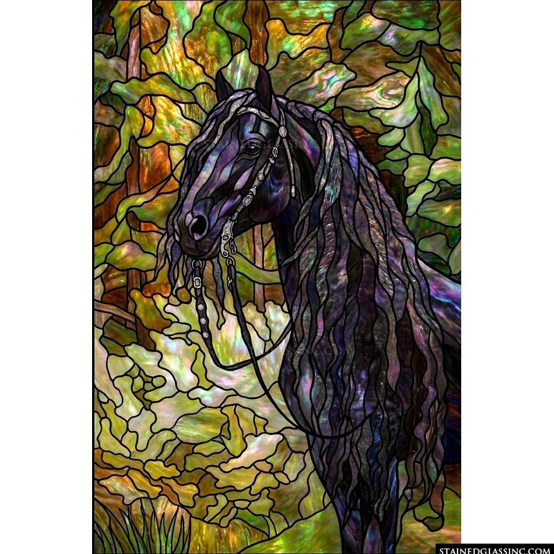 Majestic Friesian Horse in Forest