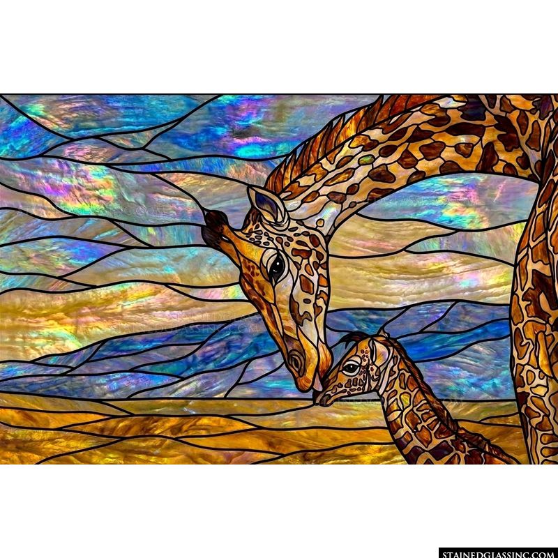 Giraffe Mother and Calf in Sunset Glow