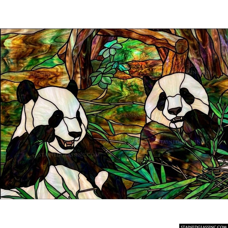 Pair of Pandas in Bamboo Forest