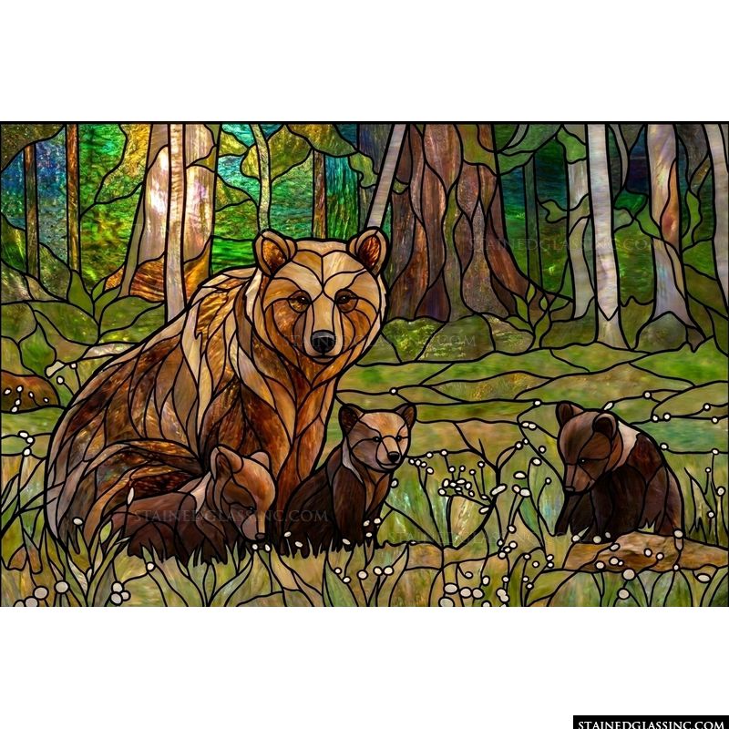 Mother Bear and Cubs in the Forest