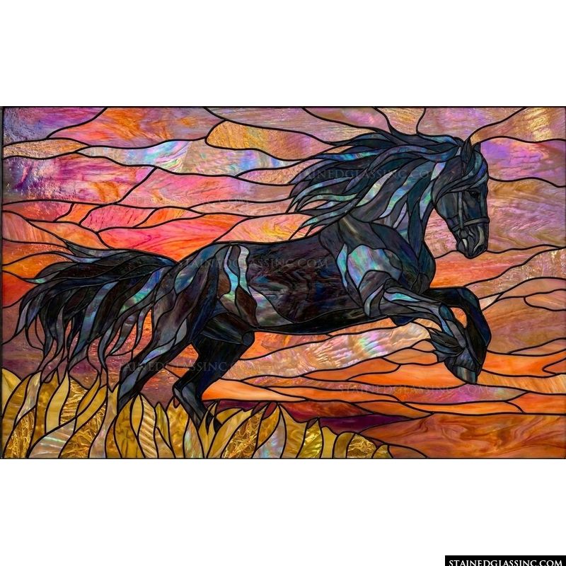 Leaping Stallion Against Sunset Sky