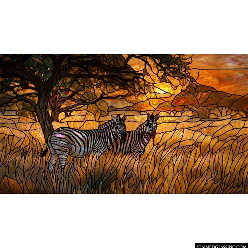Zebras on the African Savanna at Sunset