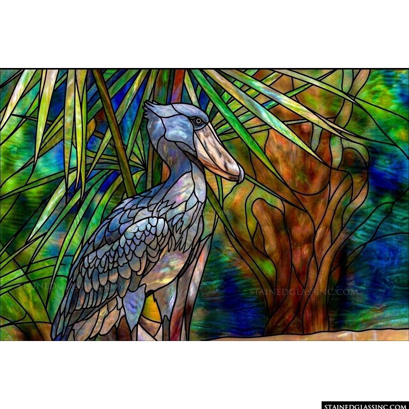 Shoebill Stork in Tropical Foliage