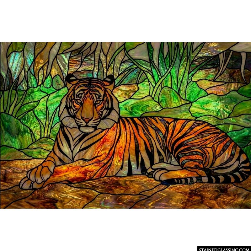 Tiger Resting in Lush Jungle